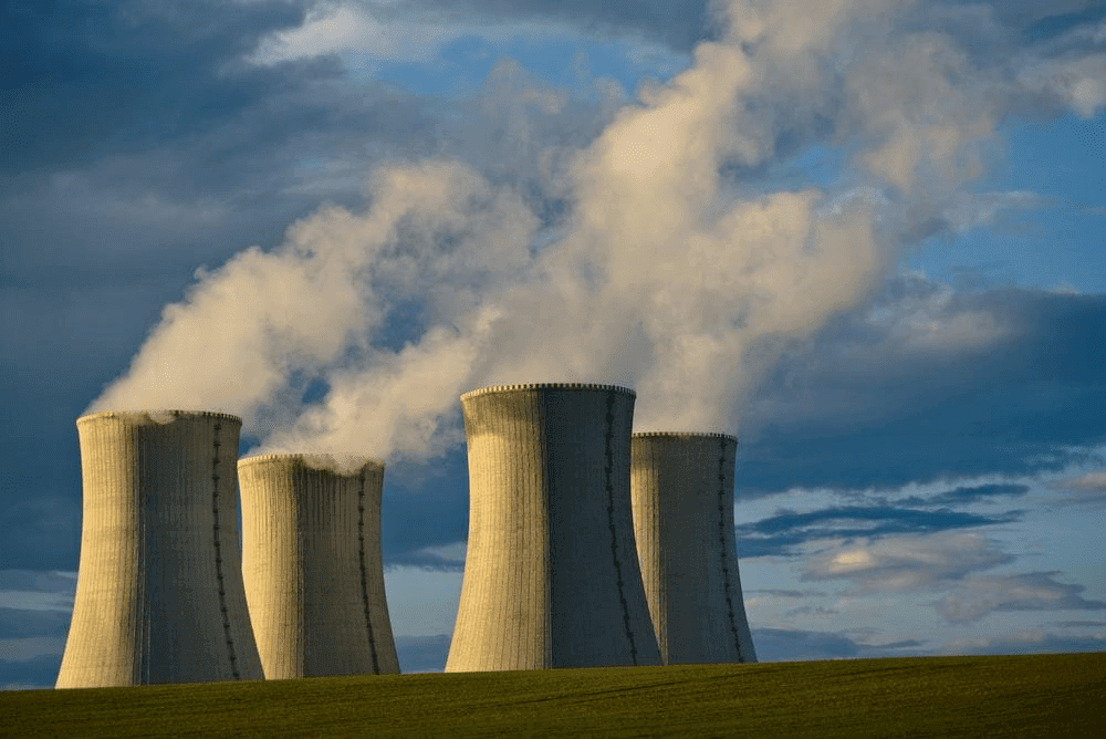 Industrial FRP cooling tower operating efficiently at a manufacturing facility